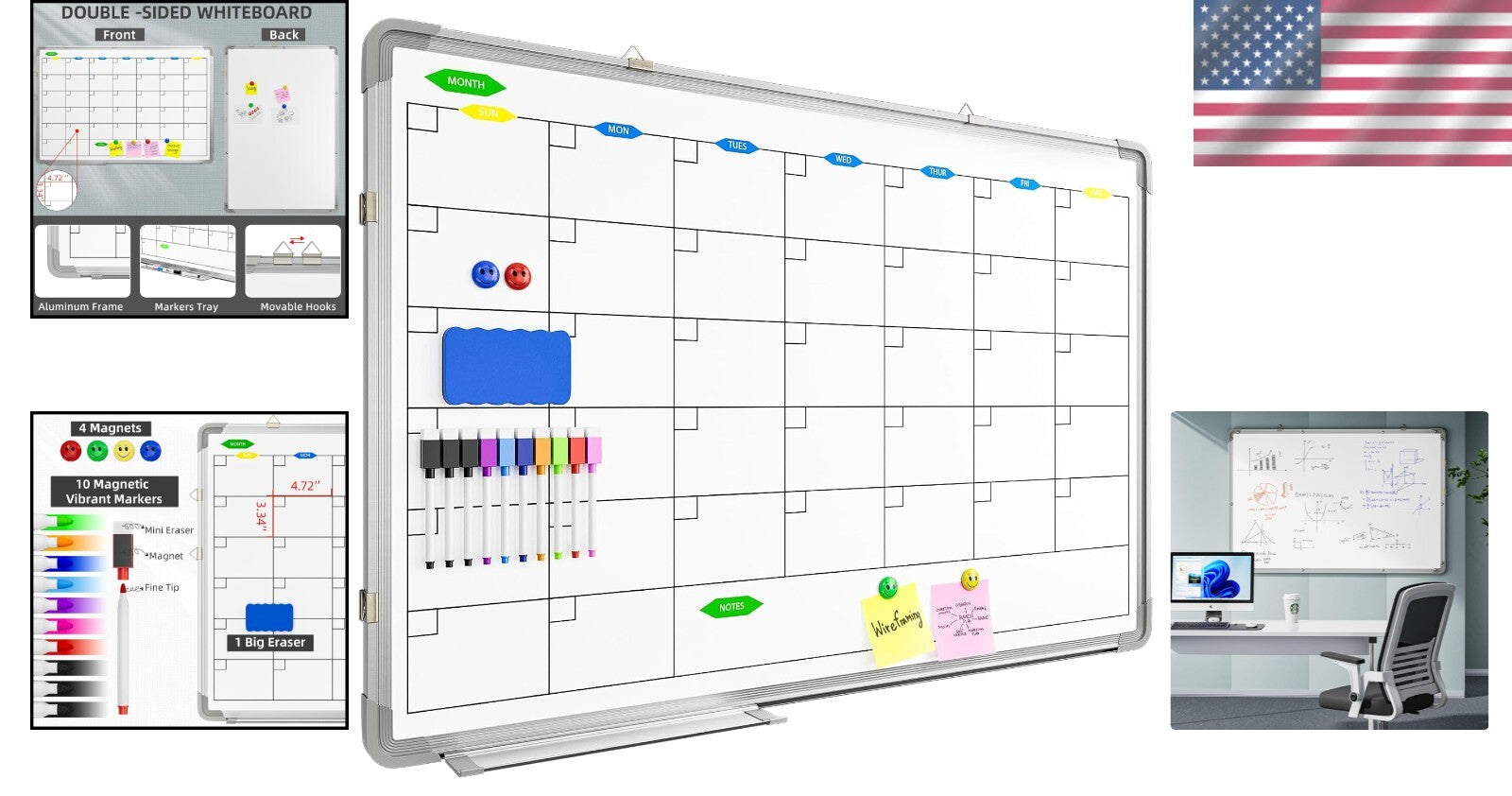 2-in-1 Magnetic Dry Erase Calendar and Blank Whiteboard for Creative Planning