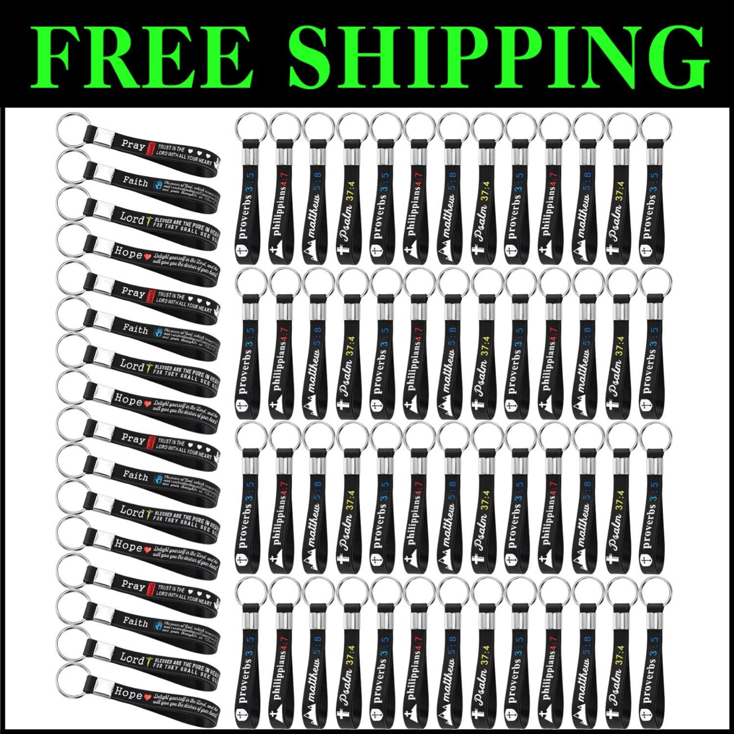 Soft Silicone Bible Verse Keychains - 24 Pack Inspirational Gift for Fathers Day