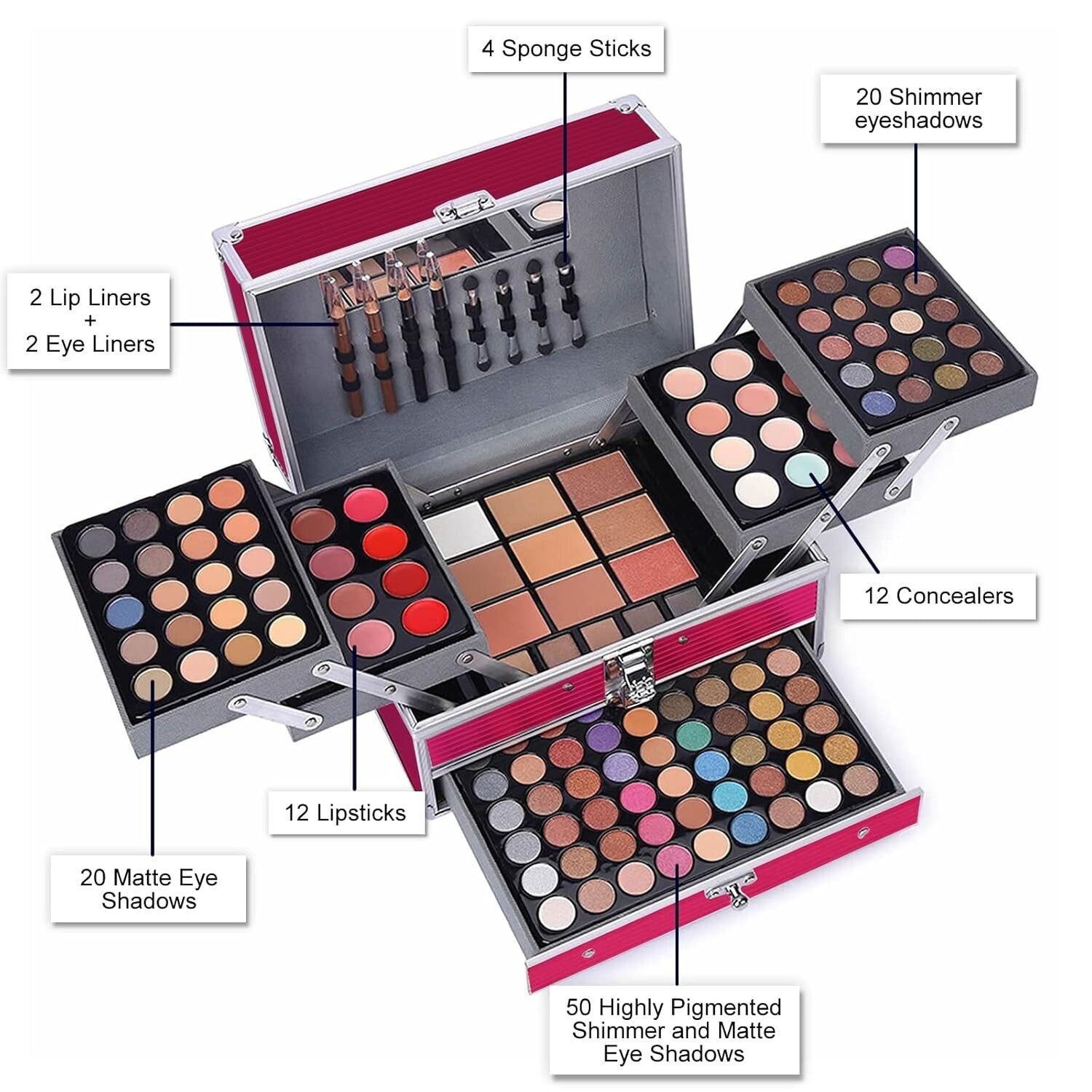 Versatile 132 Color Makeup Collection in Multi-Layer Case - Ideal for Teens