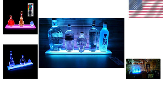 Ultra-Thin LED Liquor Bottle Display Shelf - 23.625" Bar Rack with Color Effects