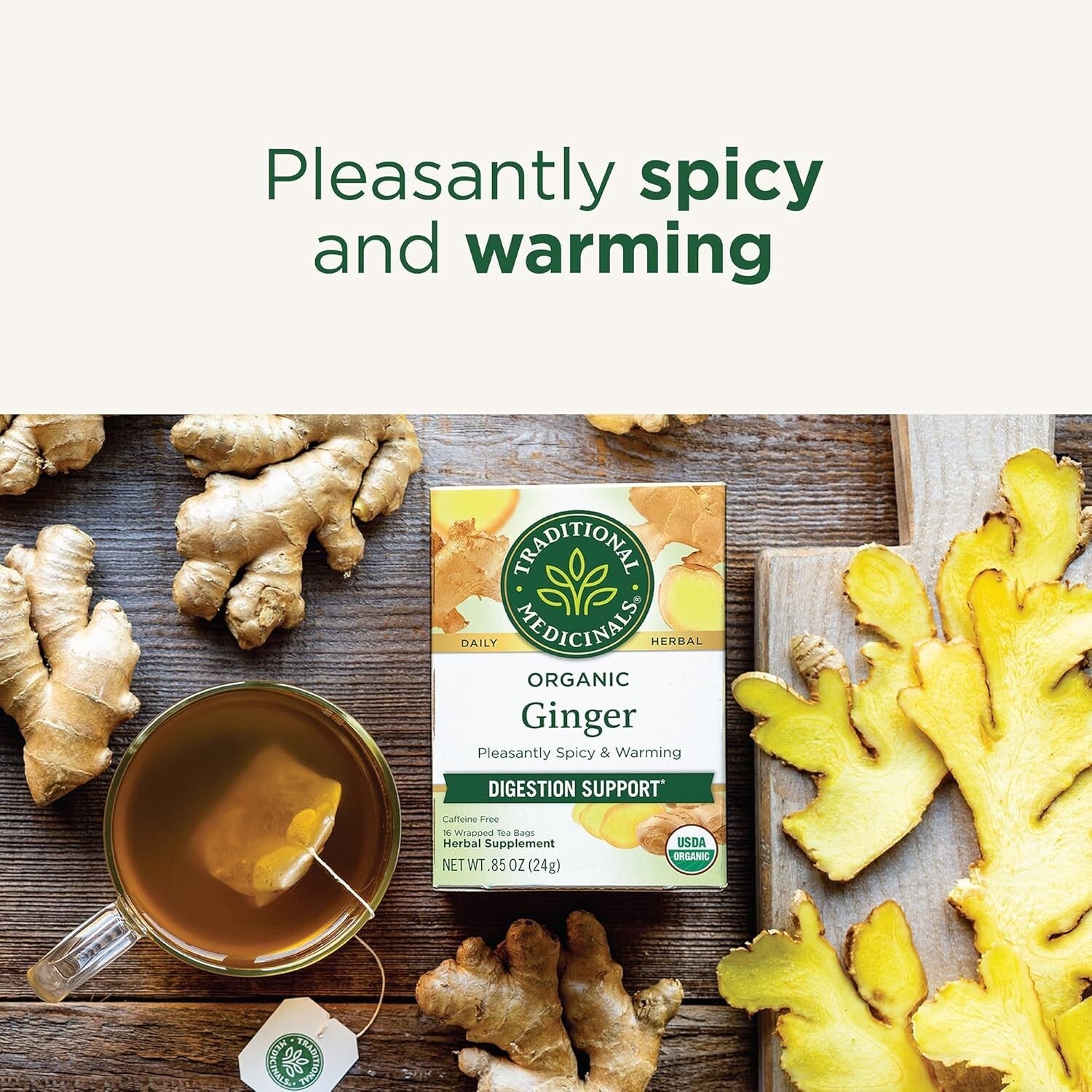 Caffeine-Free Organic Ginger Tea, 16 Bags Each Pack for Digestive Relief