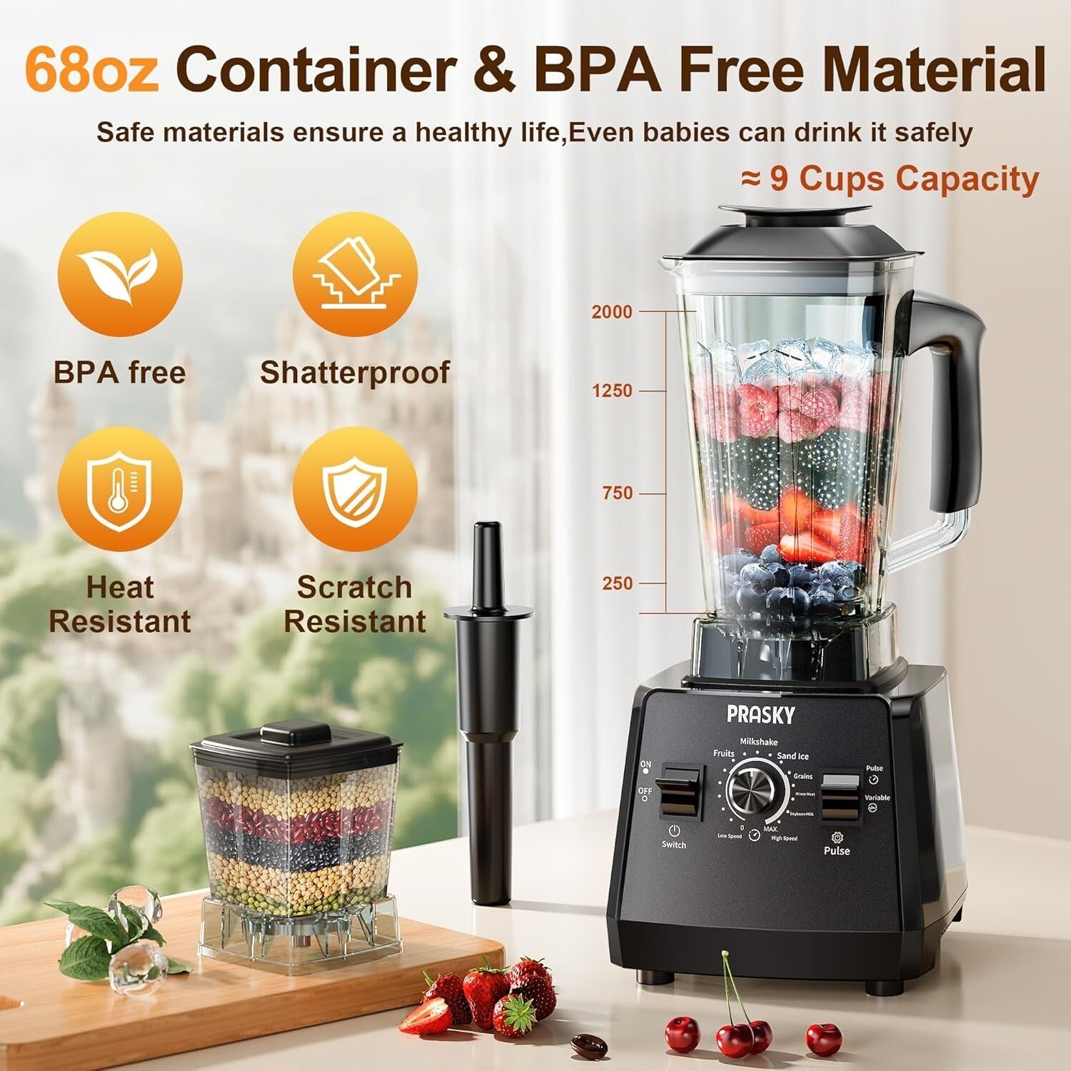 High-Performance Blender, 25000 RPM with Variable Speeds & BPA-Free Container