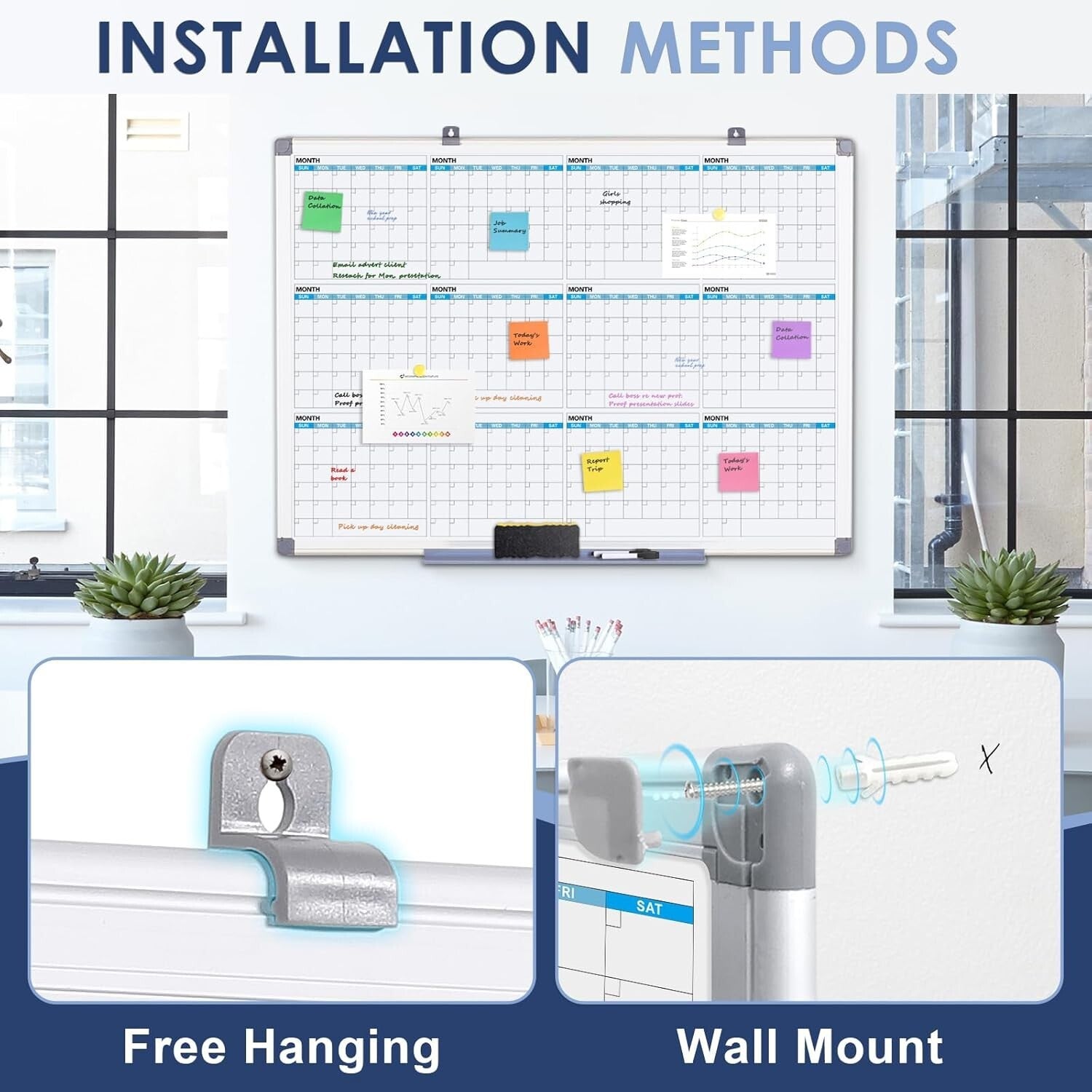 Durable Large Dry Erase Calendar Whiteboard with Magnetic Surface for All Spaces