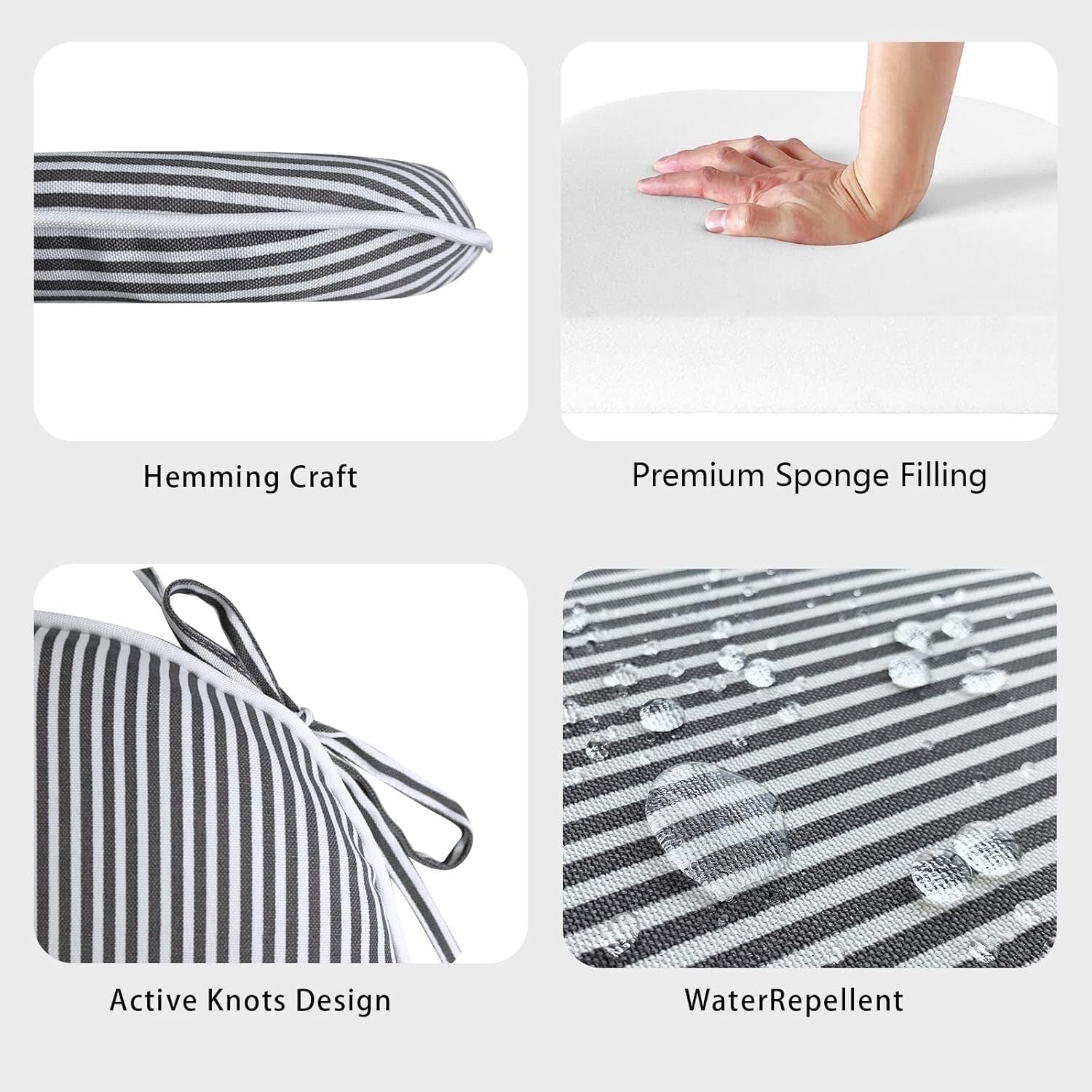 Stylish Grey Strip Seat Cushions for Indoor/Outdoor Chairs - Set of 2 Easy Care