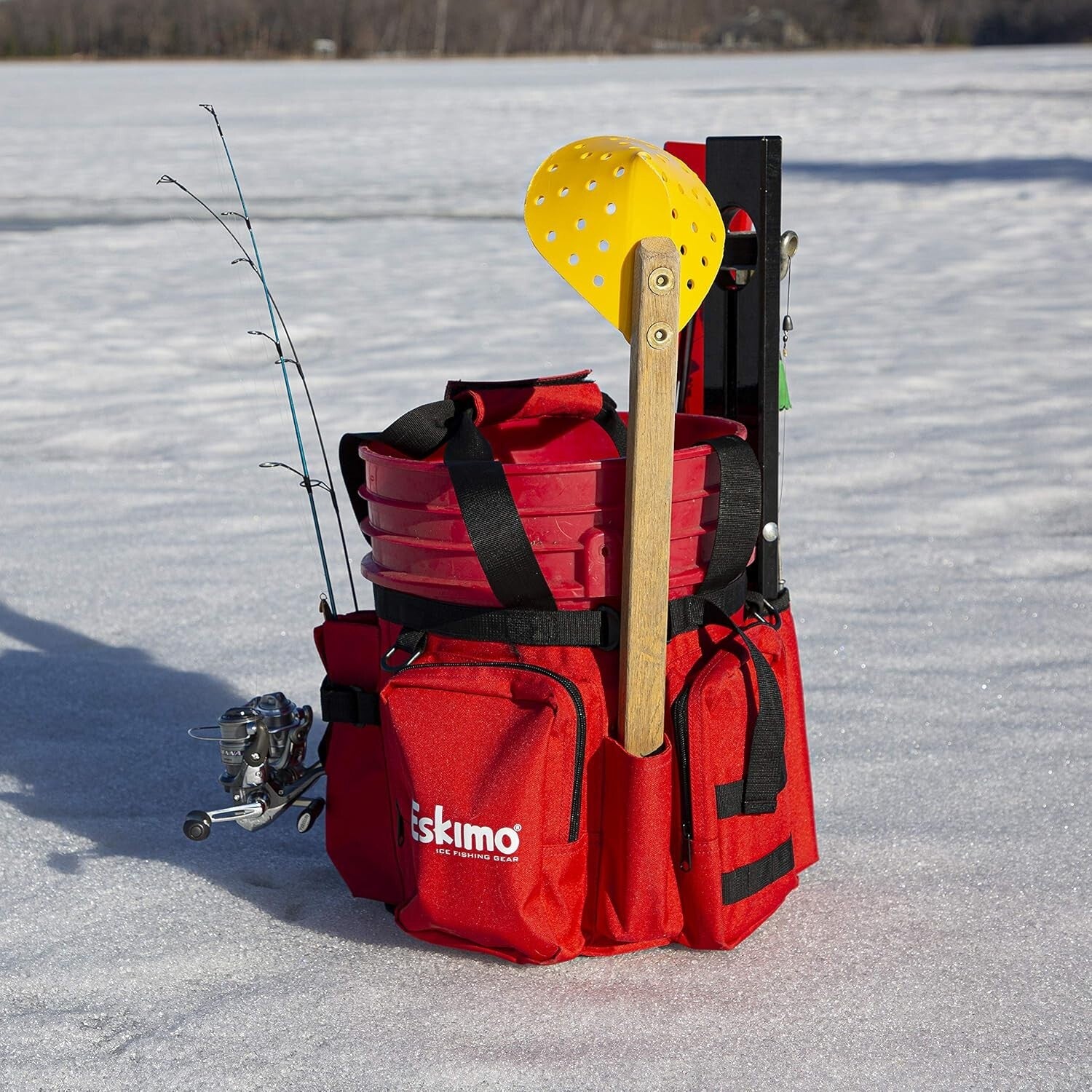Durable Ice Fishing Bucket Caddy in Black/Red for Ultimate Gear Organization