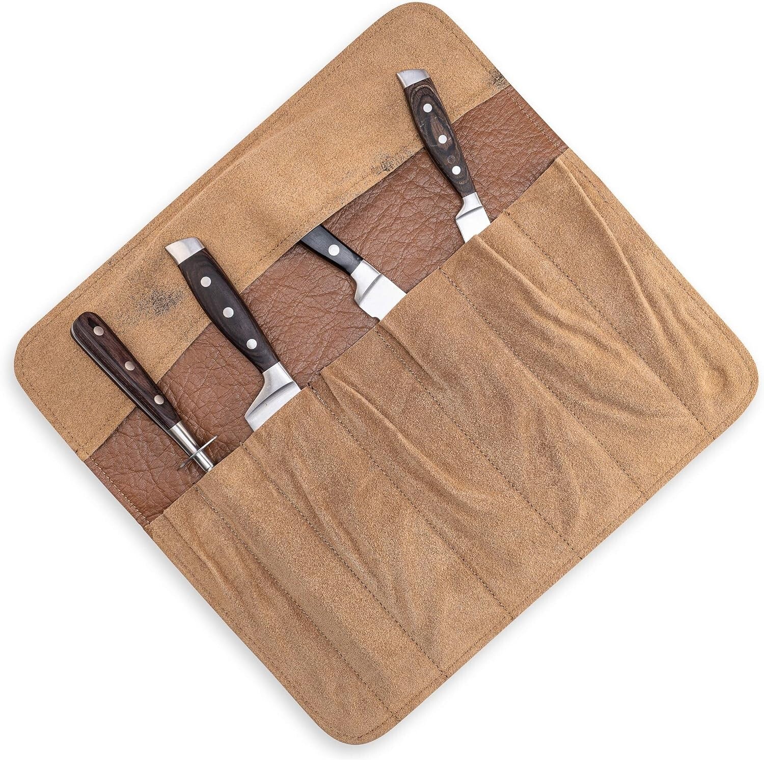 Luxury Buffalo Leather Knife Roll – 7 Slot Chef's Knife Bag for Professionals