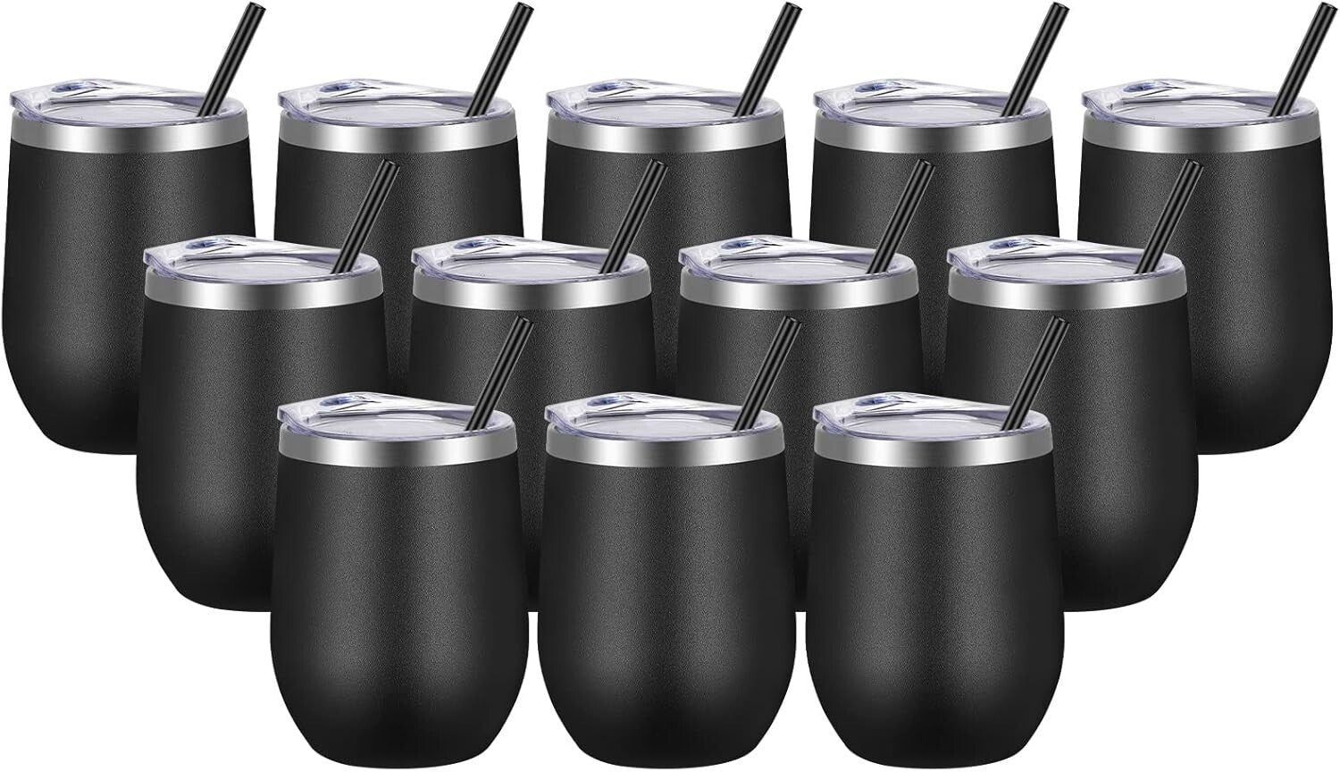 12oz Double Wall Vacuum Insulated Tumblers - Perfect for Wine & Coffee Lovers