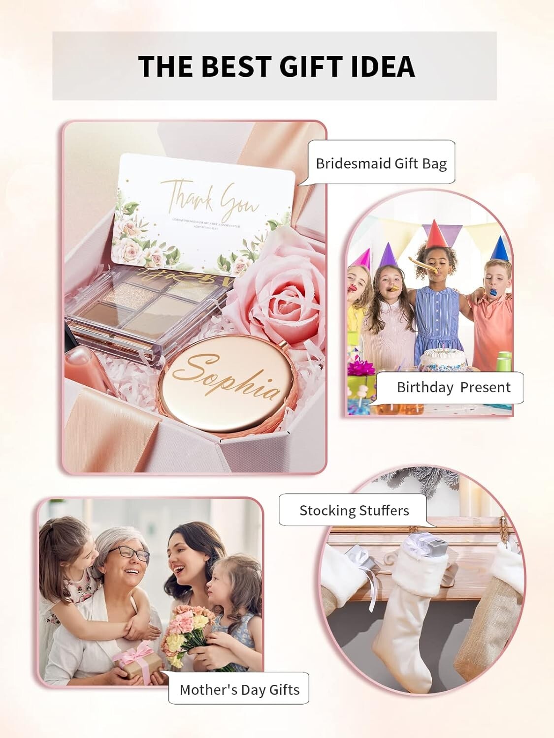 Customizable Rose Gold Mini Mirrors Set - 100 Double-Sided for Weddings & Gifts