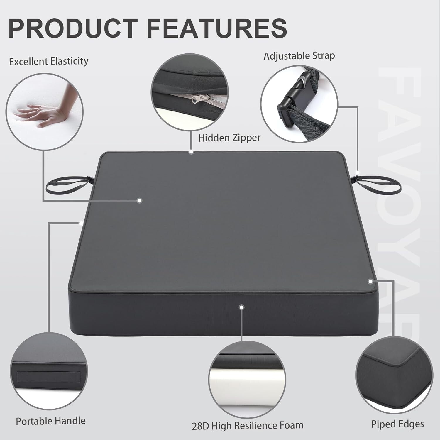 Luxurious 24-Inch Square Cushions for Patio Chairs 4-Inch Thick - Set of 2 Gray