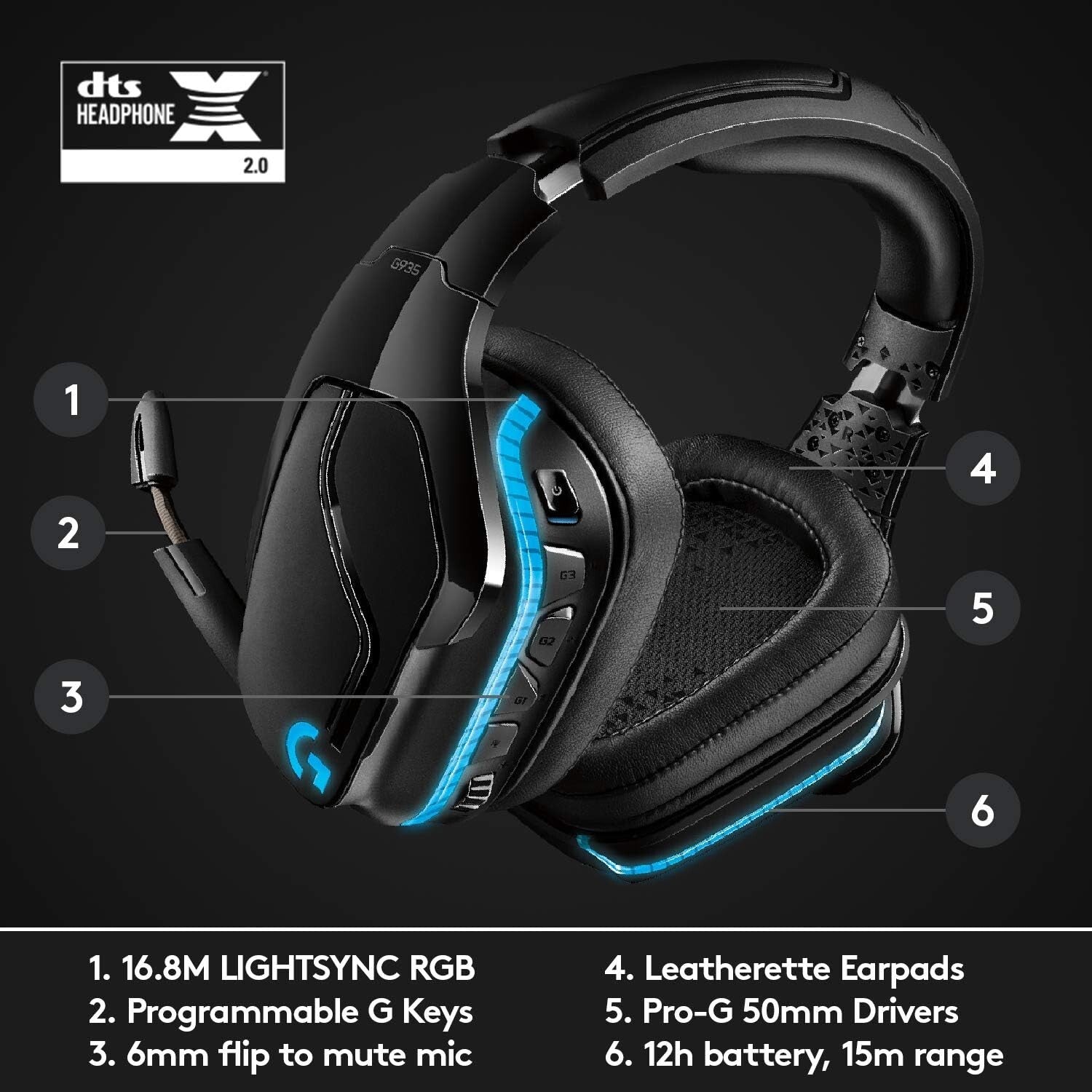 G935 Wireless Gaming Headset - Full RGB, 7.1 Surround Sound & Customizable EQ