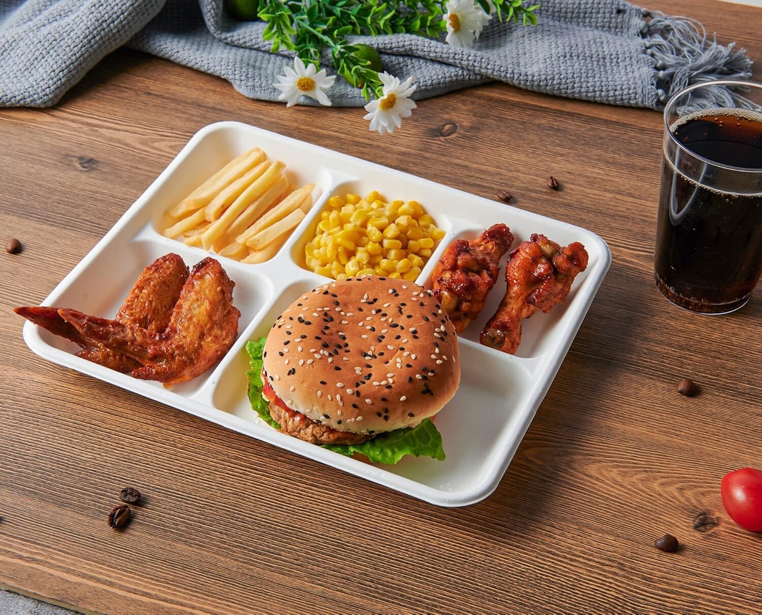 500 Count Compostable 5-Compartment Lunch Trays - Perfect for Kids & Events