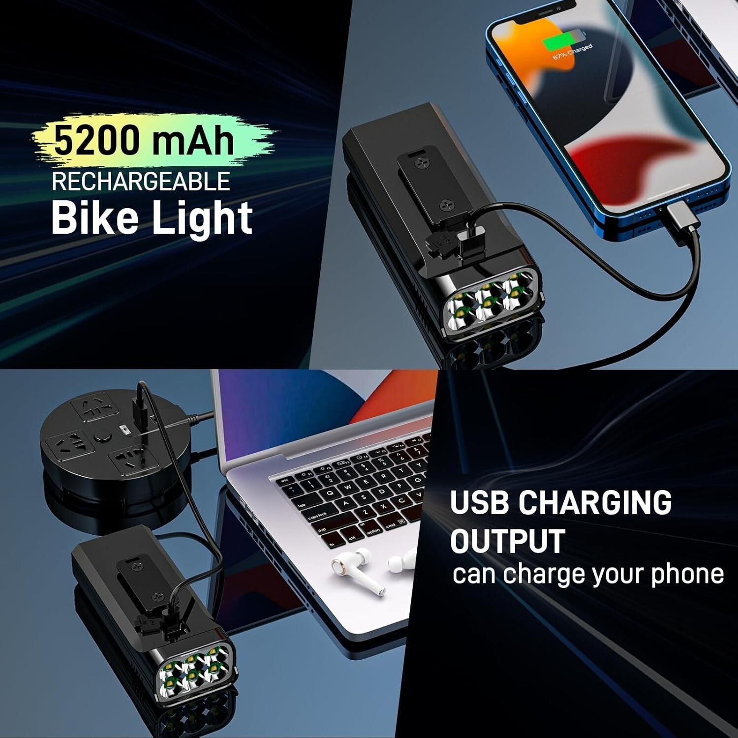 10-Mode LED Bike Headlight & Taillight Set - 48+ Hours Runtime & Safety Features