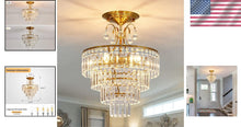 Load image into Gallery viewer, Chic Crystal Gold Semi Flush Mount Chandelier - Ideal for Living &amp; Dining Rooms
