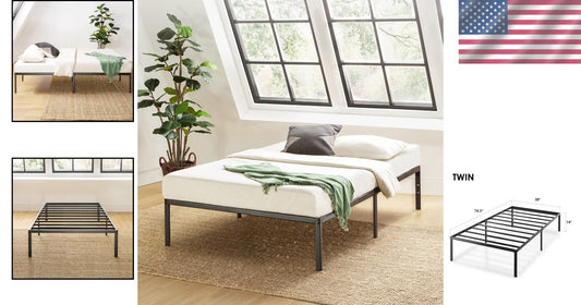 Sturdy Twin Bed Frame with Heavy Duty Steel Support and 12" Under Bed Storage