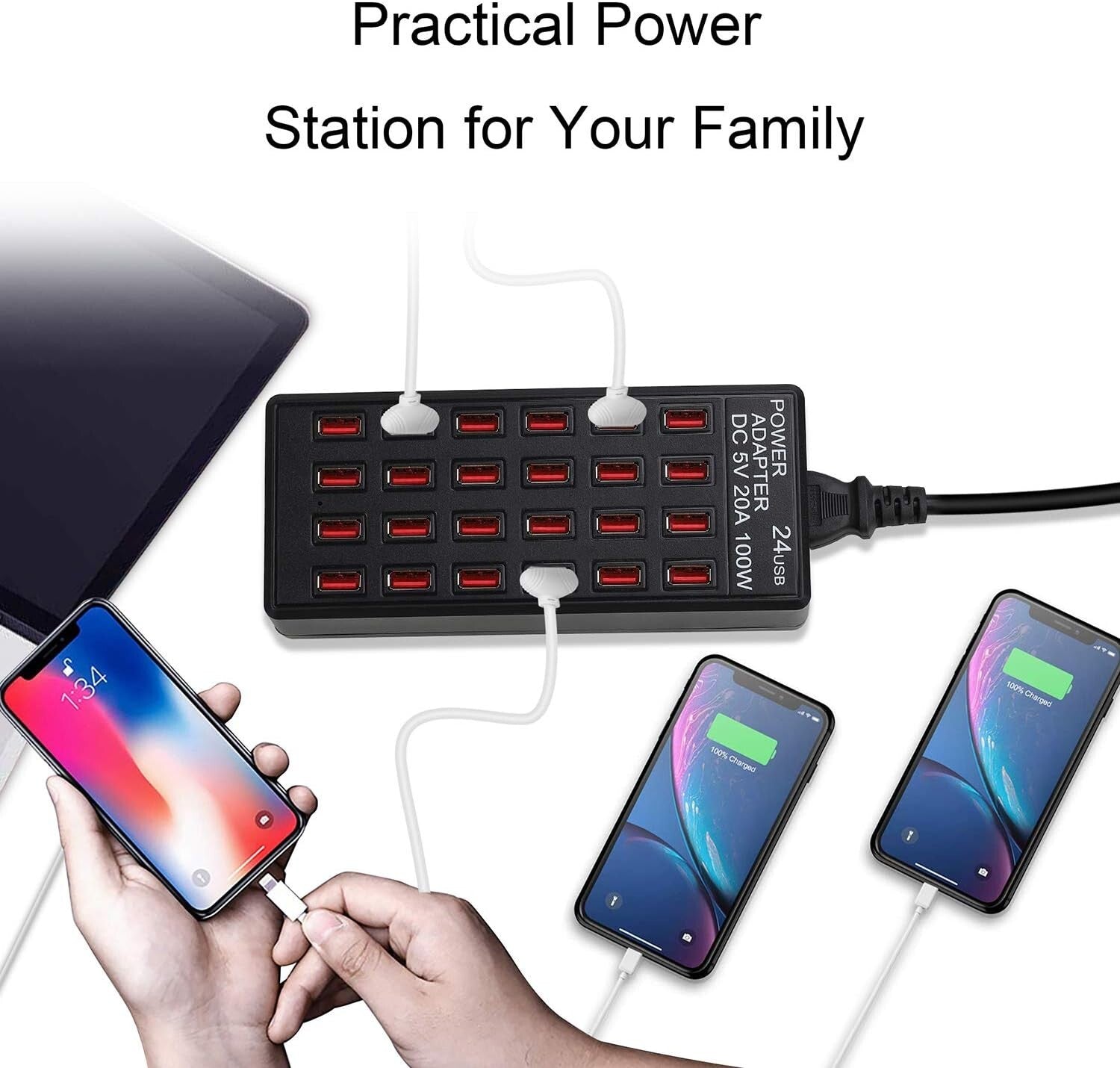 Portable 24-Port USB Fast Charging Station - Safe and Efficient for Travel