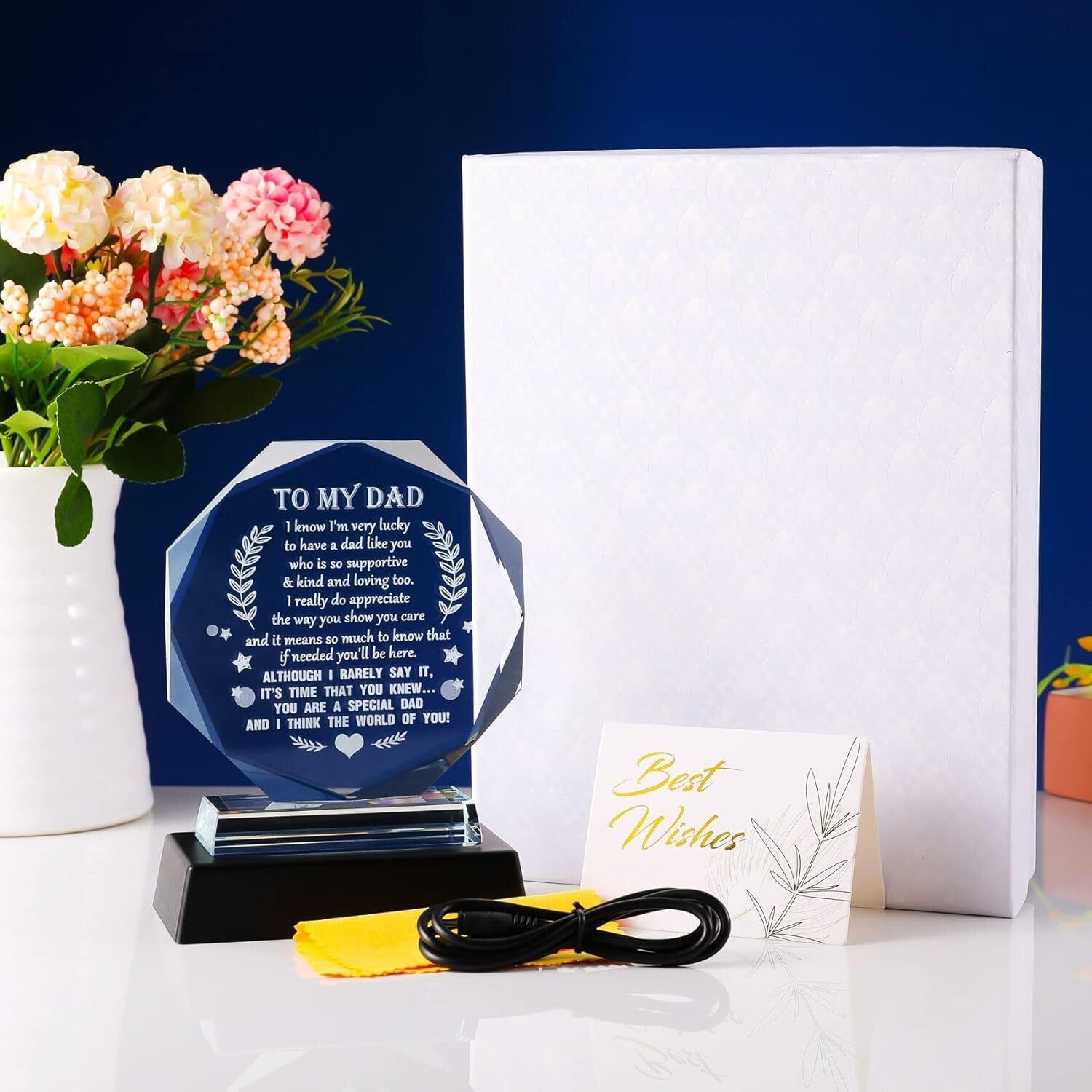 Elegant Glass Keepsake for Dad with LED Base - Meaningful Gift for Any Occasion