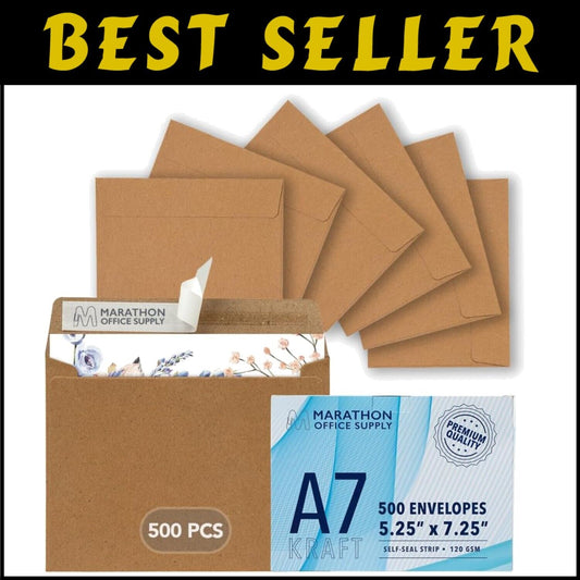 500 Self-Sealing A7 Kraft Mailing Envelopes - Ideal for Cards & Invitations