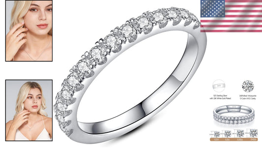 Elegant Moissanite Eternity Band for Women - 925 Sterling Silver in Sizes 3.5-12
