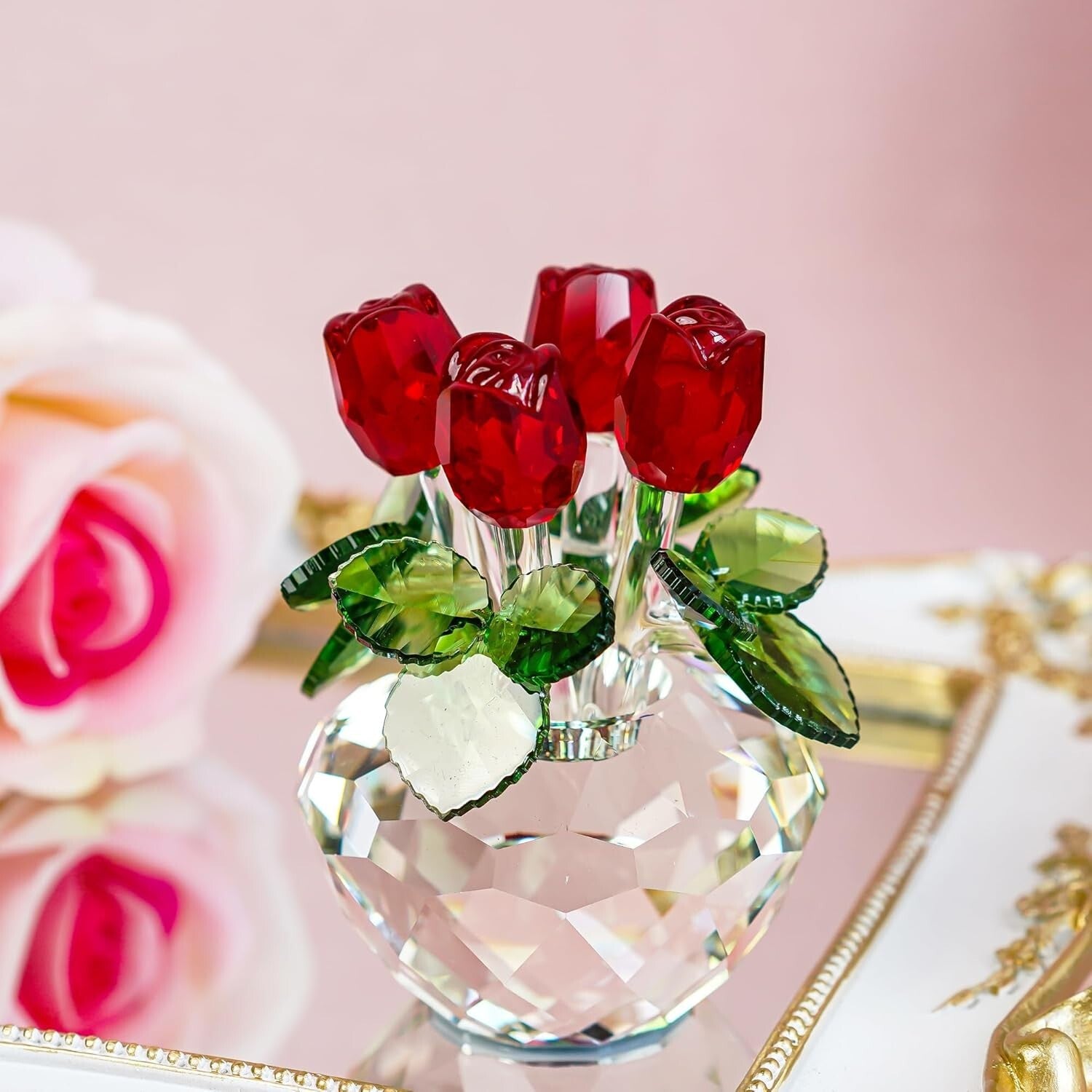 Elegant Crystal Rose Figurine in Gift Box – Timeless Home or Office Decor