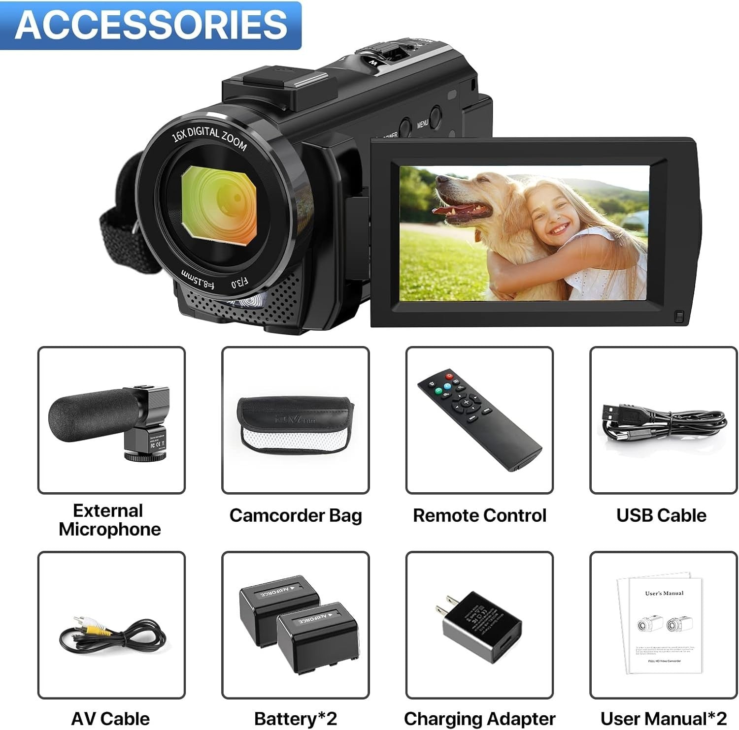Digital Camcorder with 3'' Screen & Dual Batteries - Perfect for Beginners