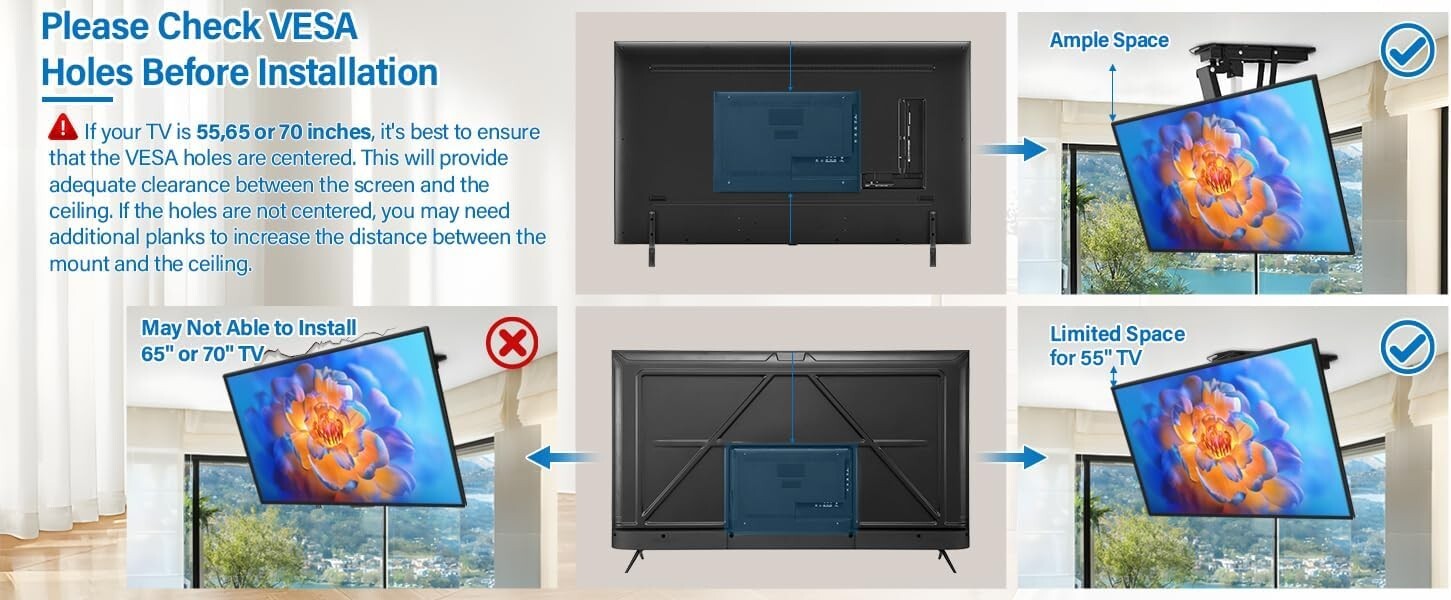 Electric Adjustable Ceiling TV Mount for 32-70 Inch TVs - Remote Control & Sp...