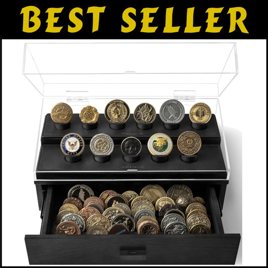 Handcrafted Challenge Coin Display Case with Drawer – Gift for Coin Enthusiasts