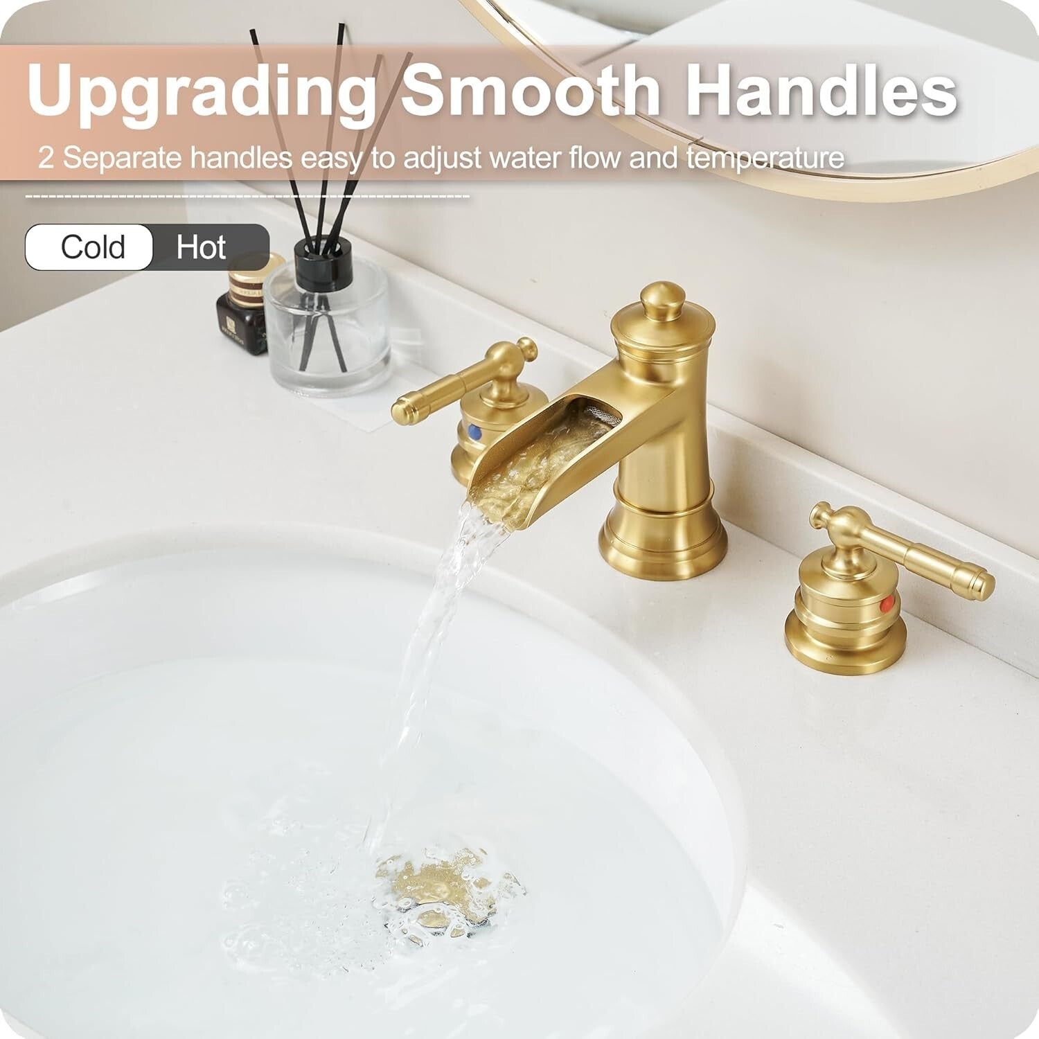 Elegant Gold Bathroom Faucet with Waterfall Spout - 4-16 Inch Widespread Design