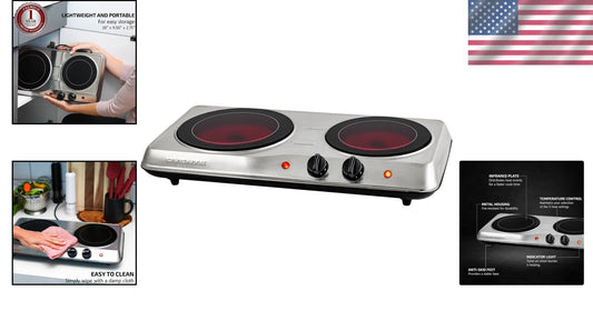 Ceramic Glass Electric Hot Plate - 2-Burner Infrared Cooktop for Easy Cooking