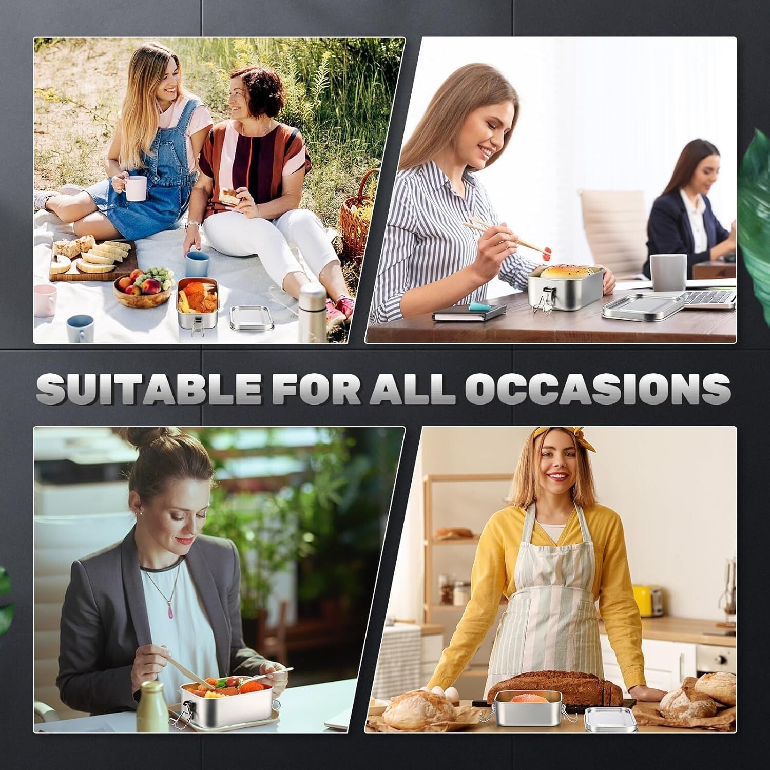 Durable 4-Pcs Leak-Proof Stainless Steel Lunch Set - Perfect for Work & Picnics