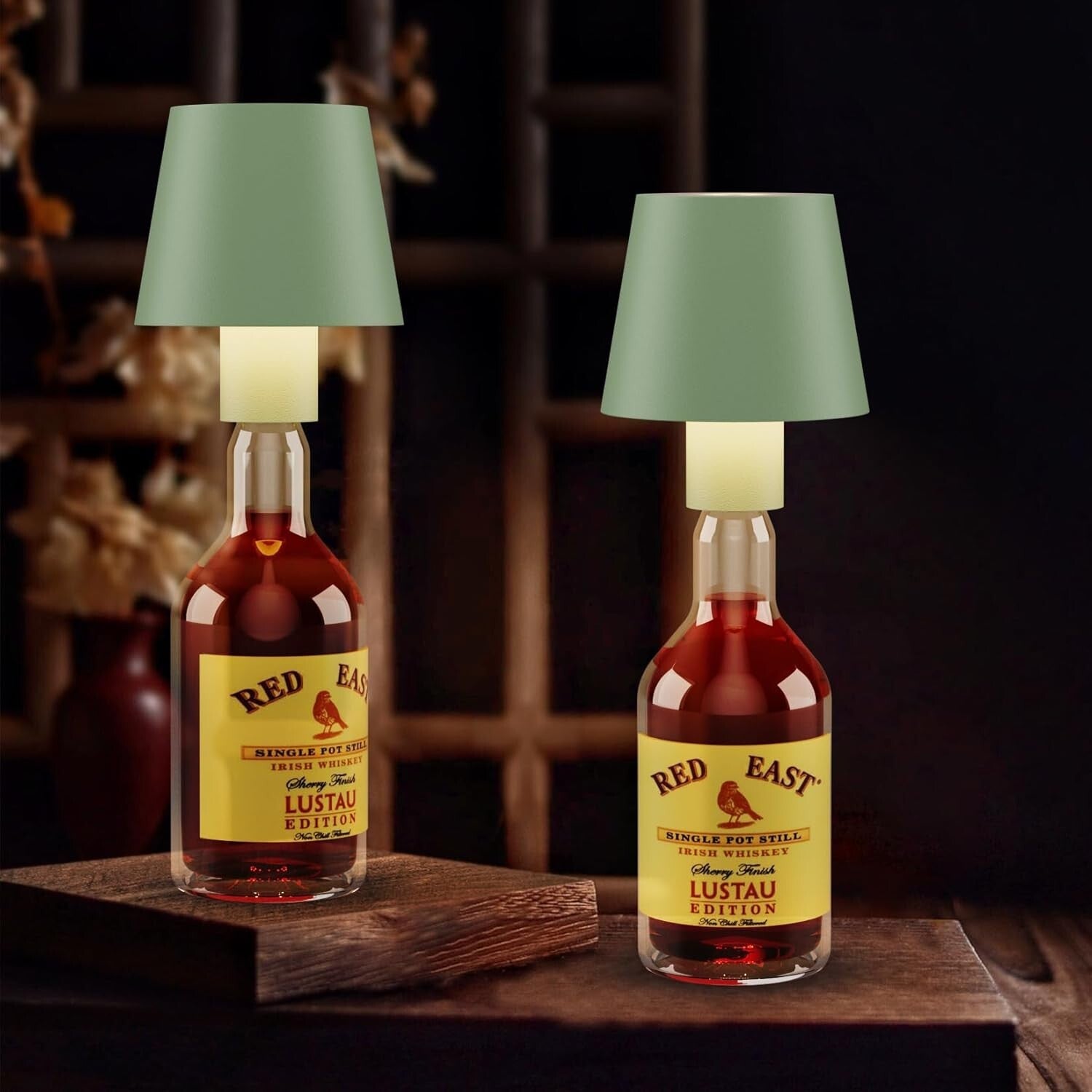 Battery Powered 2 Pack Green LED Bottle Lamp - Perfect for Dining & Outdoor Use
