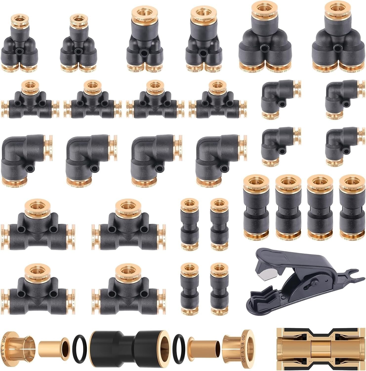 Premium 31 PCS Brass Push-to-Connect Air Brake Line Fittings - Repair Kit