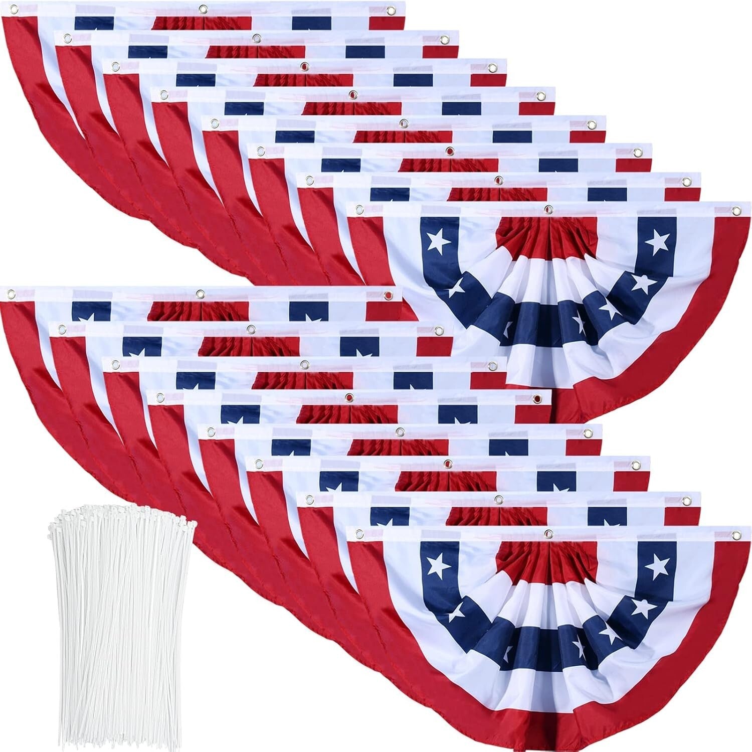 Patriotic Bunting Flags Bundle - Multiple Pieces with Grommets for Quick Setup
