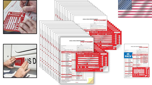 Carbonless Vehicle Inspection Report Forms with Durable FMCSA Labels - 25-Pack