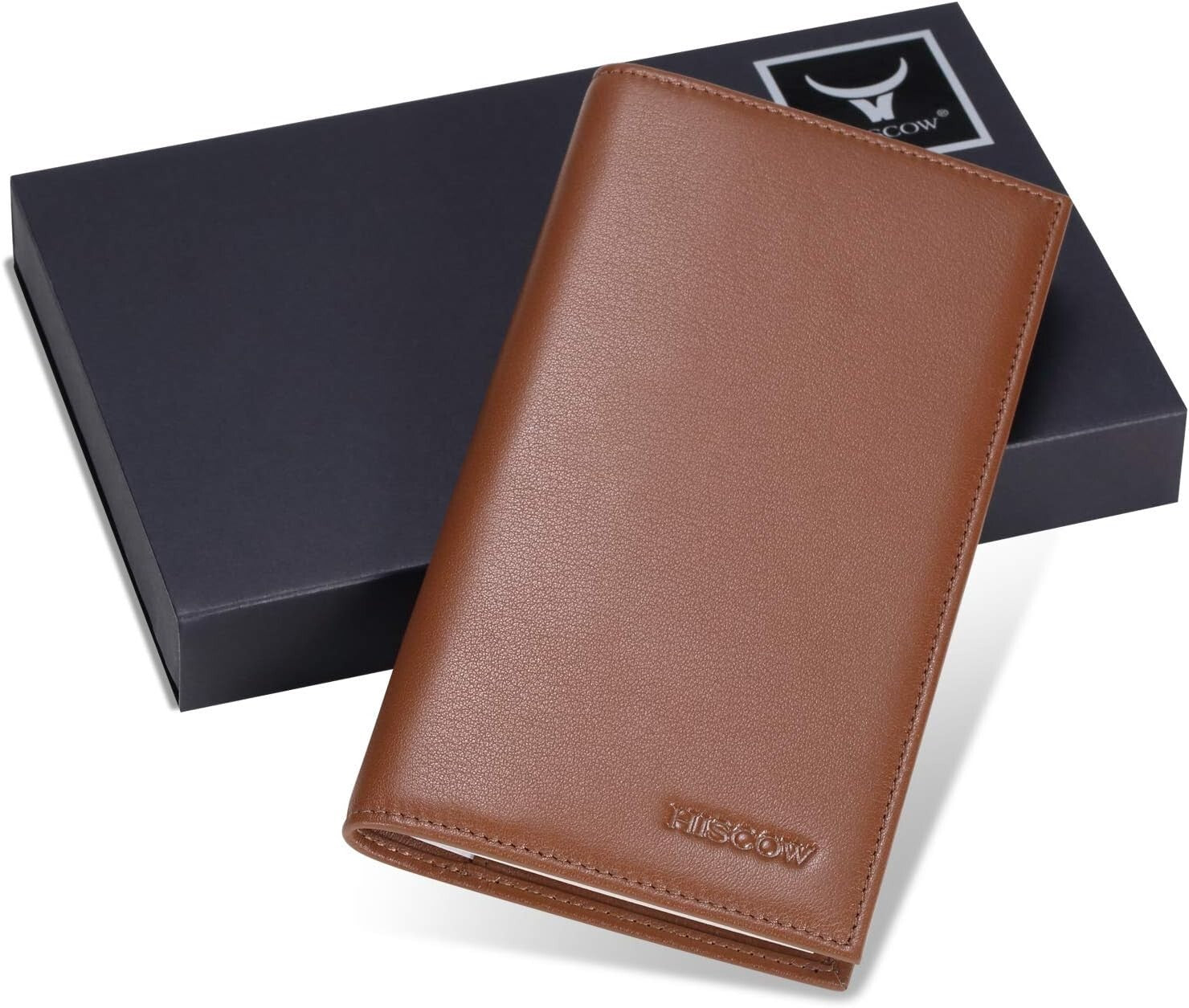 Elegant Full-Grain Calfskin Checkbook Holder with Plastic Divider - Cognac