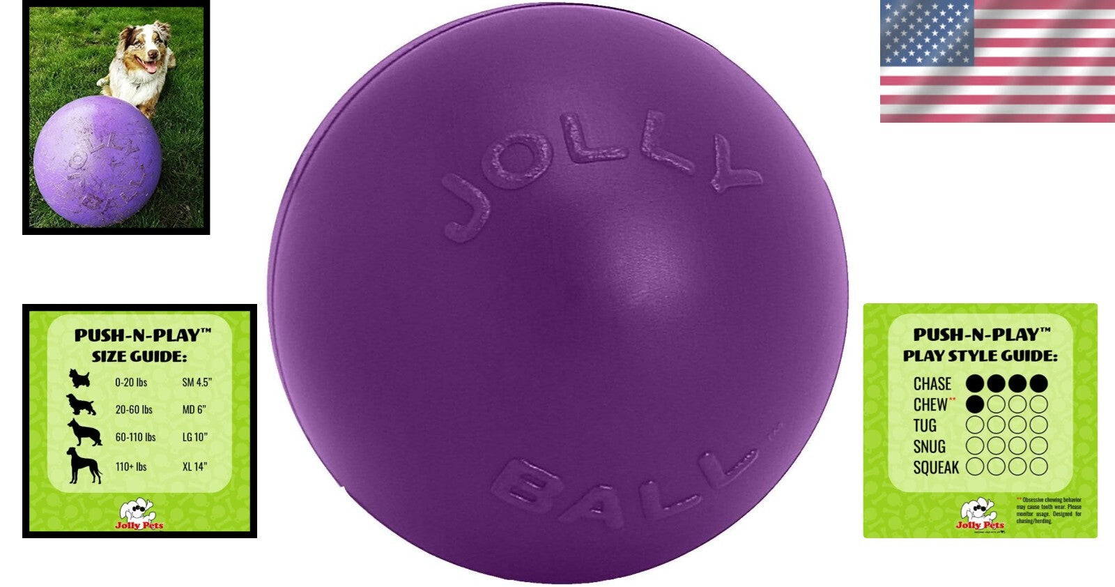 14-Inch Purple Push-N-Play Dog Ball: Durable, Floating Fun for Large Breeds