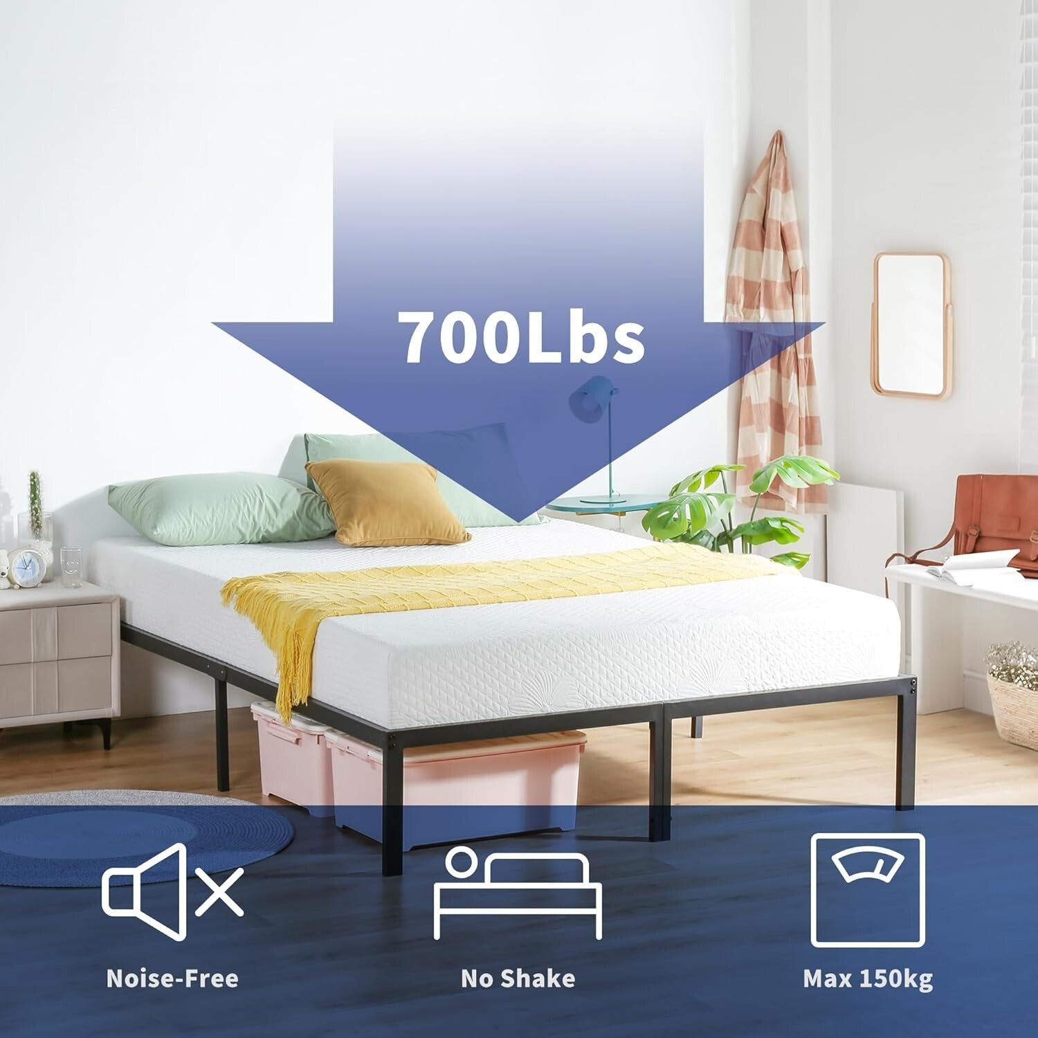 Elegant Black King Size Platform Bed Frame - 14'' Heavy Duty & Easy Assembly