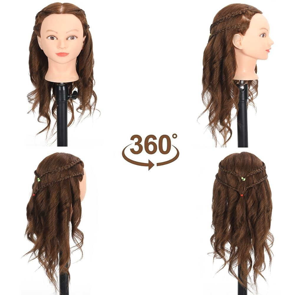 18" Brown Human Hair Mannequin Head - Perfect for Cosmetology Training