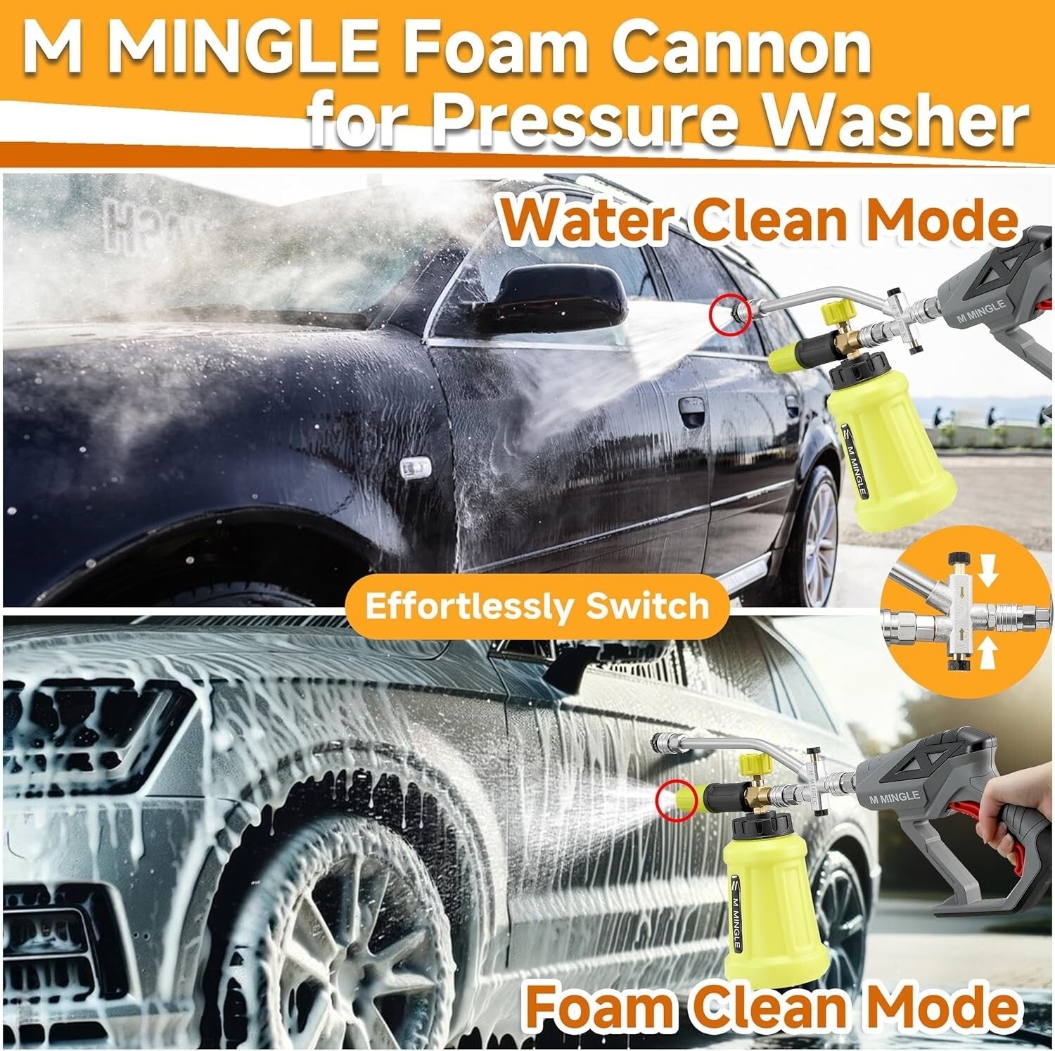 Durable High-Pressure Washer Gun and Foam Cannon Dual Connector Accessory