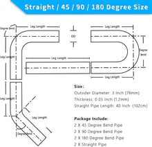 Load image into Gallery viewer, 3'' Custom Mandrel Stainless Steel Exhaust Pipe Tube Kit - 8 Piece Universal Set