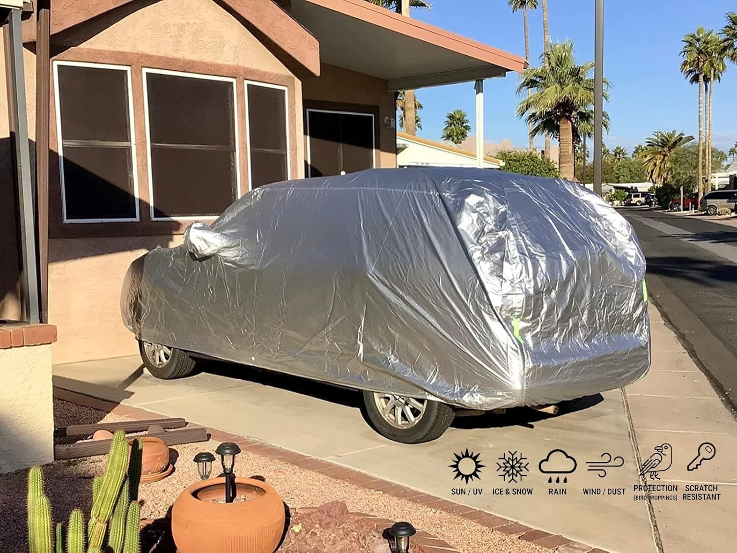 All-Weather Silver SUV Cover: Waterproof, Windproof & UV Layering Protection