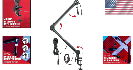 Heavy-Duty Podcast Microphone Stand with On-Air LED Light & Removable XLR Cable