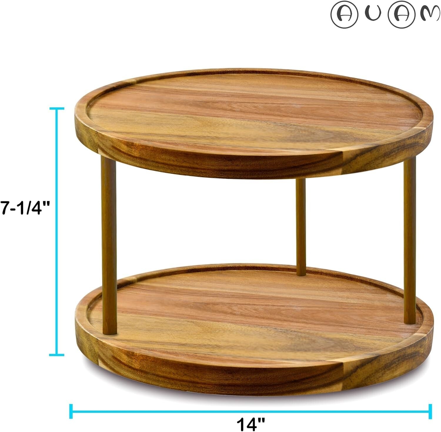 Elegant 14 Inch Acacia Wood Lazy Susan - Durable Kitchen Turntable Organizer