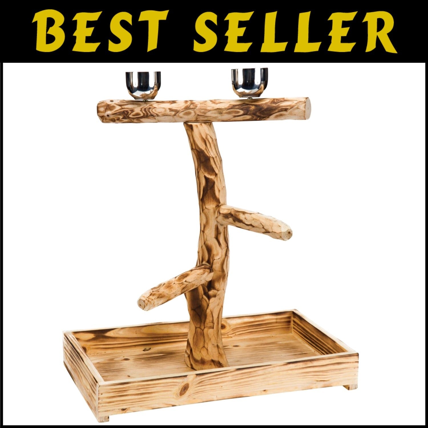 Large Perch for Birds with Food Bowls and Drop Tray – Must-Have for Parrots