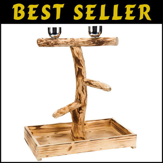 Large Perch for Birds with Food Bowls and Drop Tray – Must-Have for Parrots