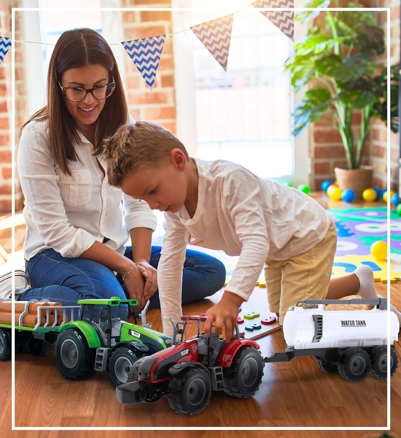 16-Inch Tractor Trailer Play Set - 3 Friction-Powered Farm Vehicles for Kids