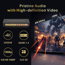 Load image into Gallery viewer, 4K HDMI Switcher &amp; Audio Extractor - 3 HDMI Inputs to 1 Output with Remote