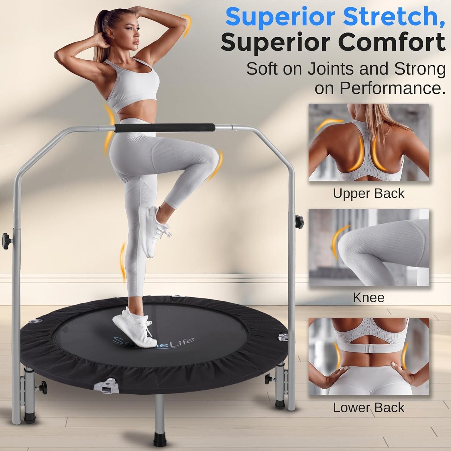 36" Foldable Mini Trampoline with Adjustable Handle - Perfect for Home Workouts