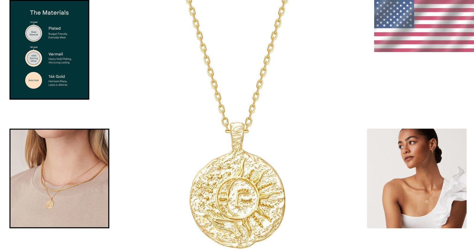 Eco-Conscious 14K Gold Plated Moon and Star Pendant Necklace - Timeless Charm