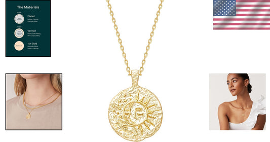 Eco-Conscious 14K Gold Plated Moon and Star Pendant Necklace - Timeless Charm