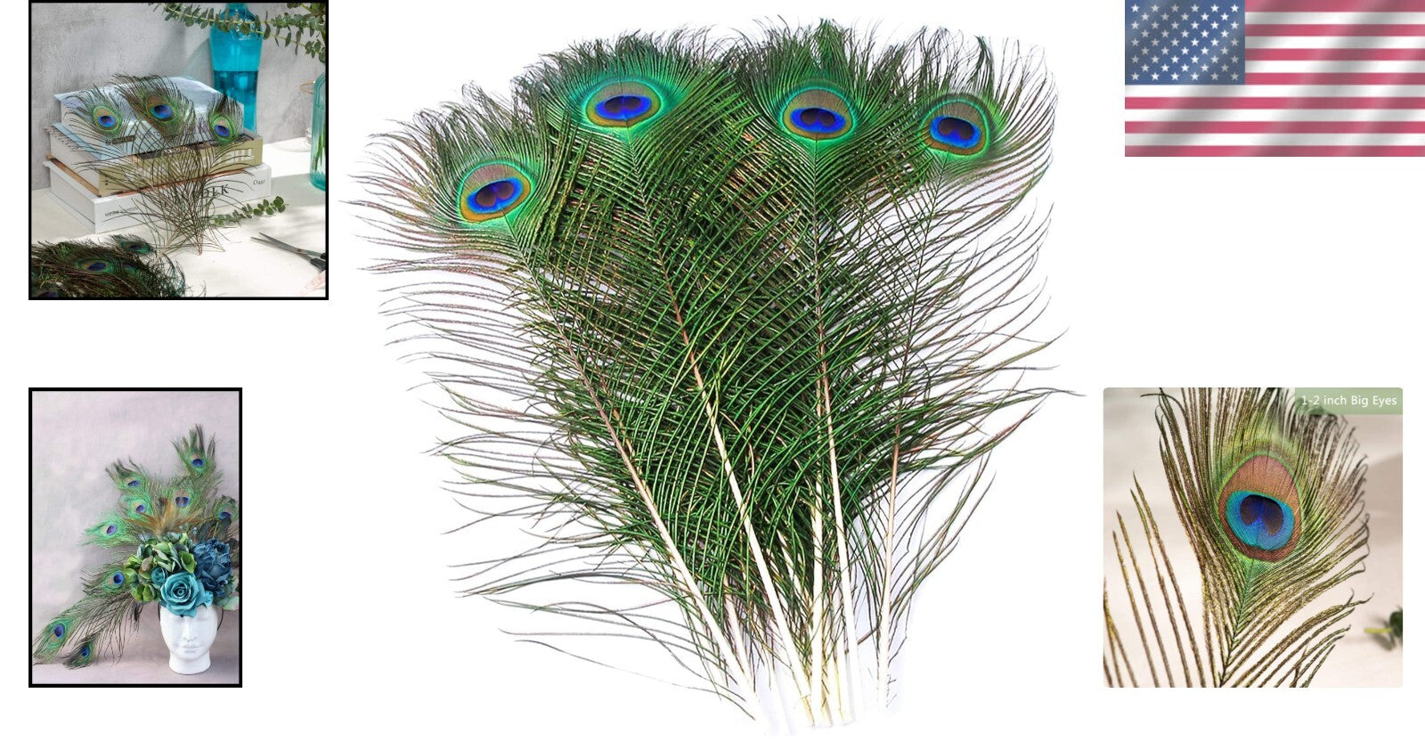 Genuine 100 Pack of Natural Peacock Feathers - Iridescent 16-18 Inch Lengths